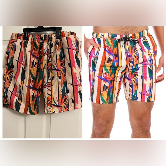 Distortion Men's Floral Print Swim Shorts - Picture 1 of 7